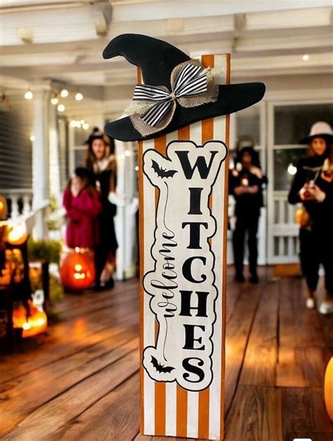 Welcome Witches Wood Sign Halloween Porch Decor Witch Sign Farmhouse