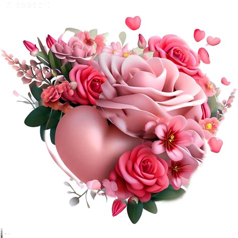 Valentine Concept Rose Pink Flower With Pink Heart Png