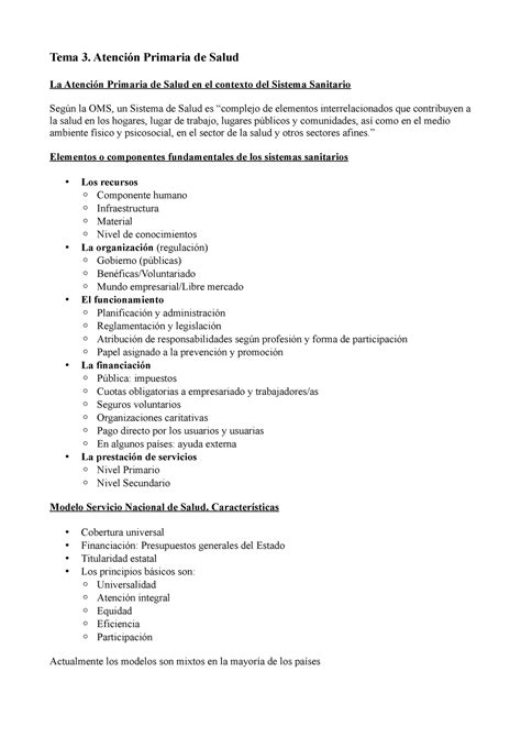 EnfermerÍa Familiar Y Comunitaria Tema 3 Tema 3 Atención Primaria De Salud La Atención