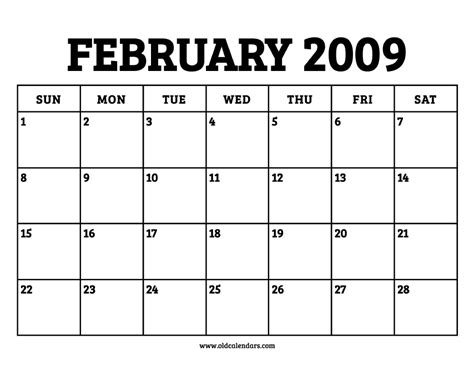 Calendar February 2009 – Printable Old Calendars