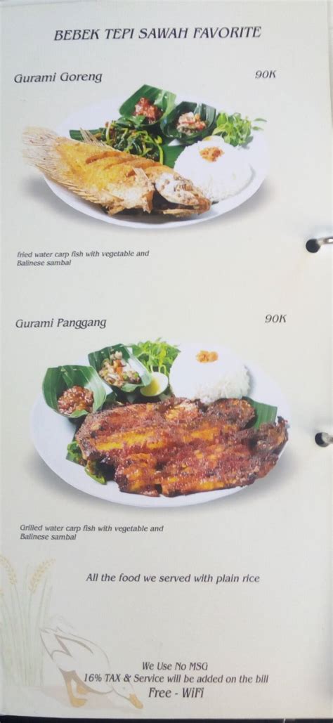 Menu At Bebek Tepi Sawah Restaurant Buleleng