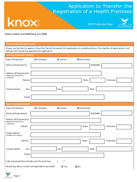 Fillable Online Application To Transfer Registration Of A Health