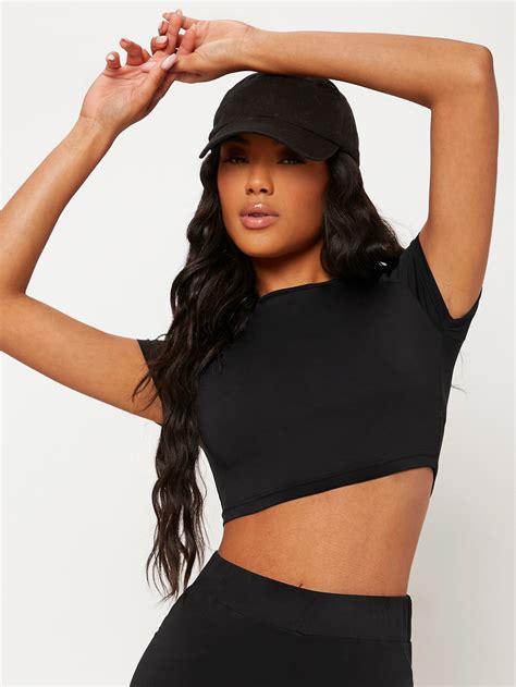 Shein Basics Solid Mock Neck Crop Top