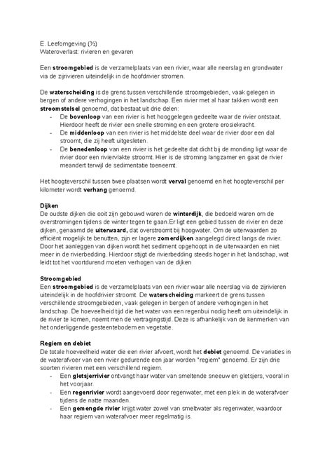 Examen Ak Leefomgeving E Leefomgeving Wateroverlast Rivieren En