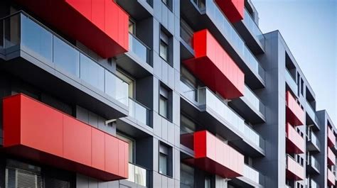 Premium Photo Details Of Gray And Red Facade On Modern Residential