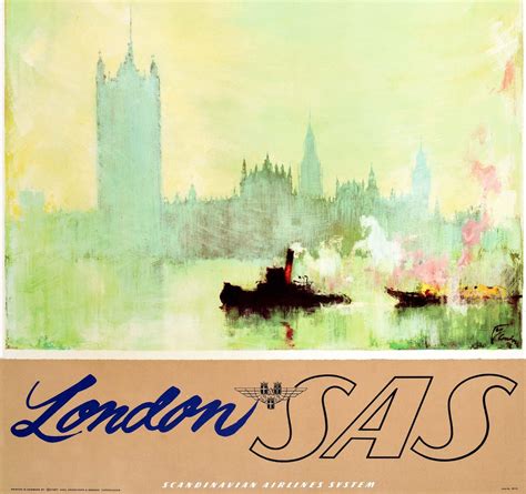 Otto Nielsen Original Vintage Poster London Sas Scandinavian Airline