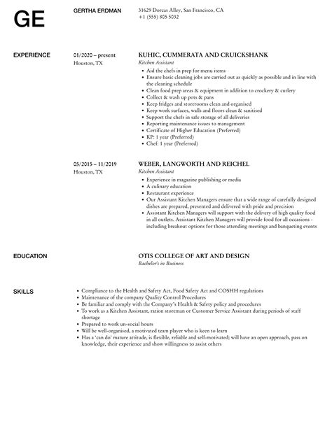 Kitchen Assistant Resume Samples Velvet Jobs