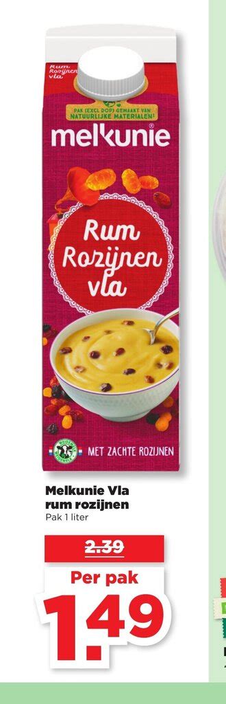 Melkunie Vla Rum Rozijnen Pak Liter Aanbieding Bij Plus