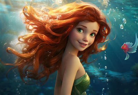 Premium Photo Disney Princess Ariel The Mermaid With Fish Generative Ai