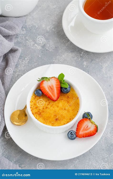 Creme Brulee Traditional French Vanilla Cream Dessert With Caramelised