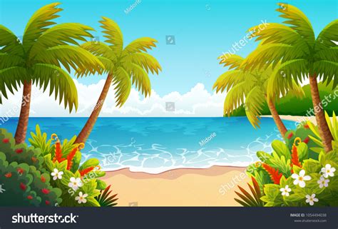 Tropical Island Vector Illustration Beach Palm Stock Vector (Royalty