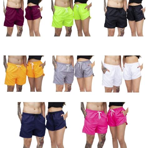 Kit Casal Short Praia Tactel Varias Cores Neon Shopee Brasil