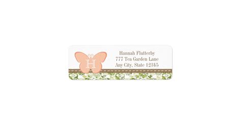 Monogrammed Peach Butterfly Return Address Labels Zazzle