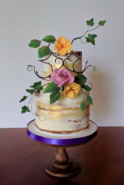 Semi Naked Cake With Fall Sugarflowers CakeCentral