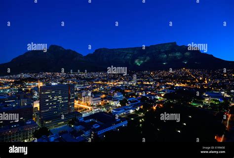 Night Time Image Of Cape Towns Iconic Devils Peak And Table Mountain