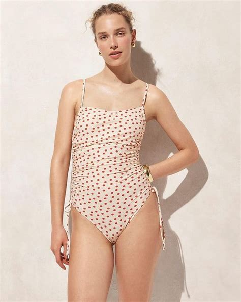 J Crew Ruched Squareneck One Piece Swimsuit In Brown Lyst