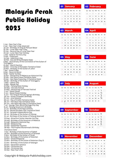 Malaysia Holiday 2023 Printable Template Calendar