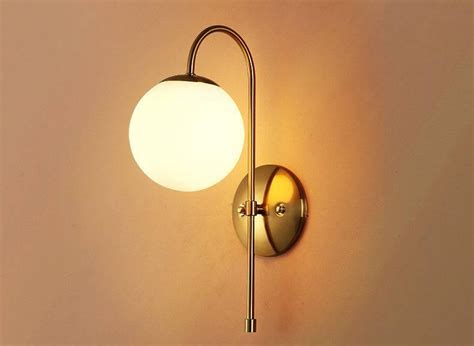 Gold Frosted Glass Ball Wall Light Curved Metal Gold Warm White