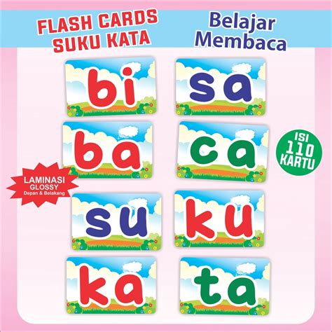 Jual Flash Card Suku Kata 110 Kartu Baca Belajar Membaca Suku Kata