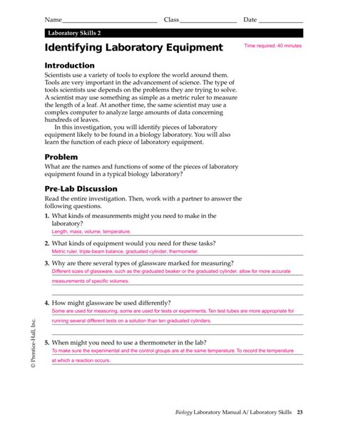 Identifying Laboratory Equipment Answers