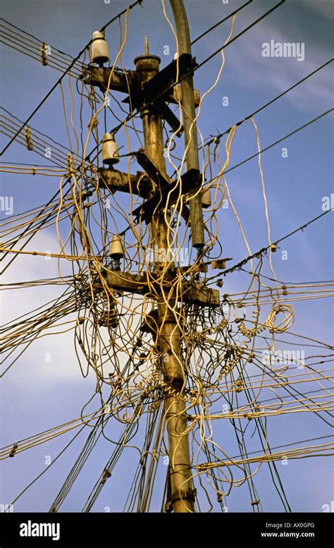 Tangled electrical and telephone cables in India, Asia Stock Photo ...