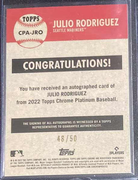 Julio Rodriguez 2022 Topps Chrome Platinum Anniversary Autographs Gold