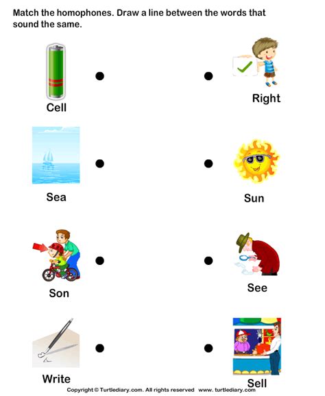 Match The Homophones Worksheet Turtle Diary