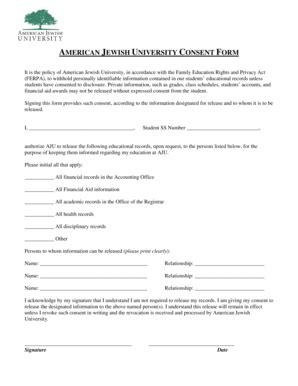 Fillable Online Cas Aju American Jewish University Consent Form Cas