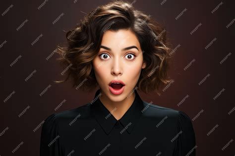 Premium Photo Woman With Surprised Look On Her Face And Black Shirt Generative Ai