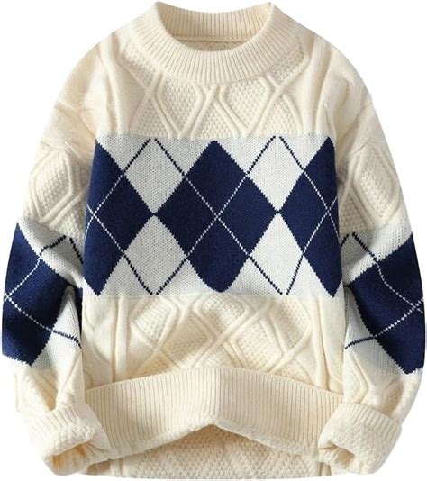 Suéter De Los Hombres Invierno Grueso Cálido Vintage Argyle Cashmere