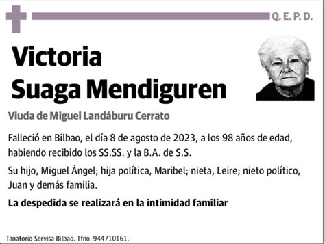 Victoria Suaga Mendiguren Esquela Necrol Gica El Correo