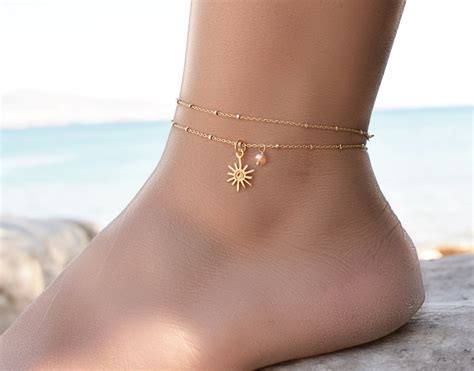 Dainty Gold Sun Anklet Gold Anklets For Women Anklet Gold Etsy Uk