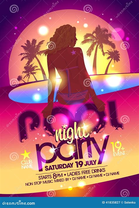 Pool Party Poster Banner Invitation Summer Brochure With Inflatable