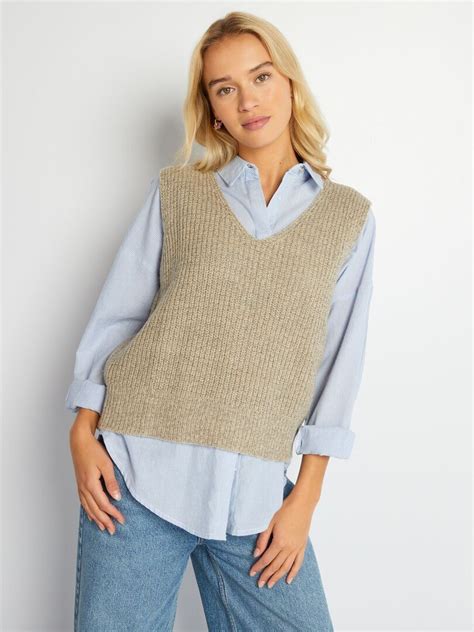 Pull Sans Manches Col V Jdy Beige Kiabi