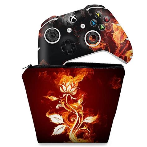 KIT Capa Case E Skin Xbox One Slim X Controle Fire Flower Pop Arte