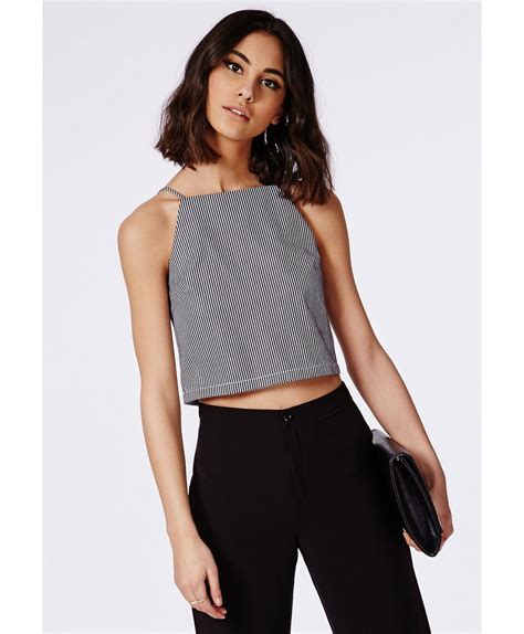 Missguided High Neck Stripe Crop Top Black Women Tops Online