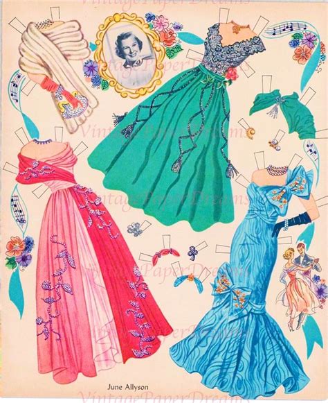 Vintage Paper Doll Printable PDF June Allyson Paper Doll 50s 1950s Blonde Woman Paper Doll