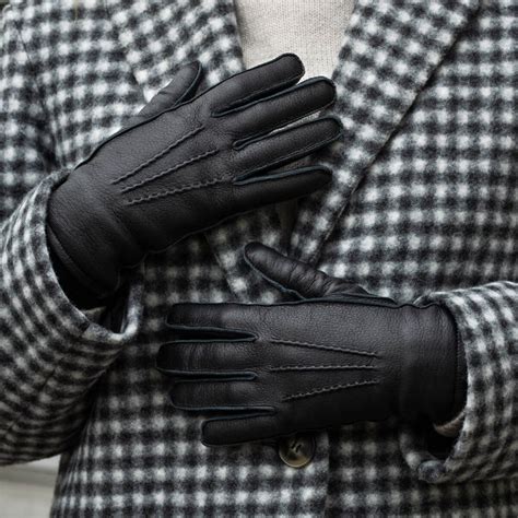 Black Deerskin Leather Gloves Cashmere Lined Made In Italy Fratelli Orsini