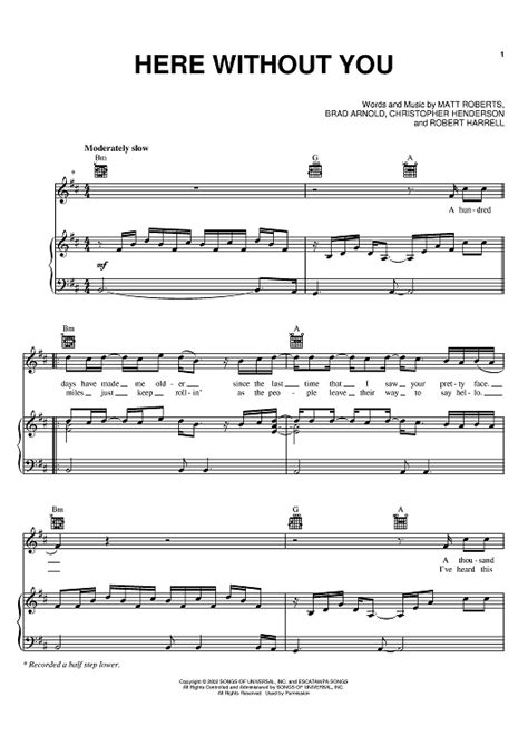 Here Without You Sheet Music By 3 Doors Down For Pianovocalchords