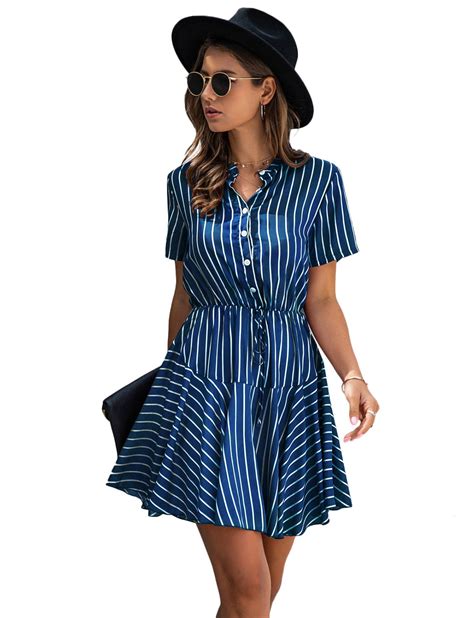 Women S Short Dresses Summer Plaid Print Mini Dress Short Sleeves