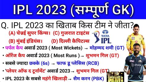 TATA IPL 2023 Current Affairs IPL 2023 महतवपरण करट अफयरस IPL