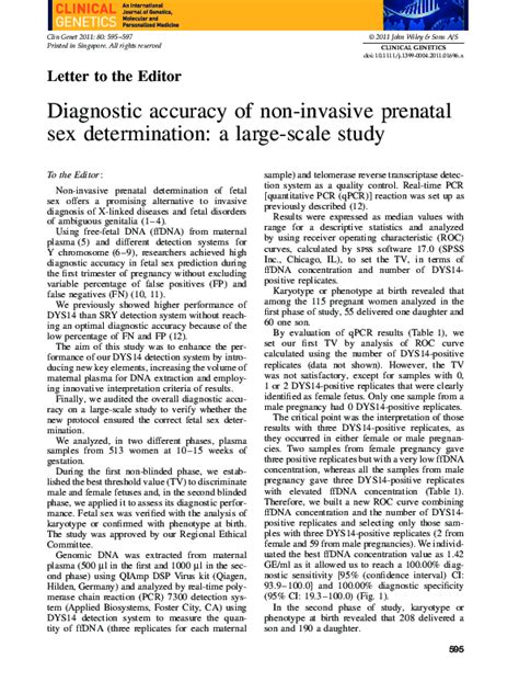 Pdf Diagnostic Accuracy Of Non Invasive Prenatal Sex Determination A