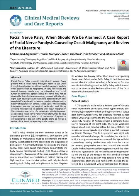 A Case Report Of Facial Nerve Paralysis Caused By Occult Malignancy And