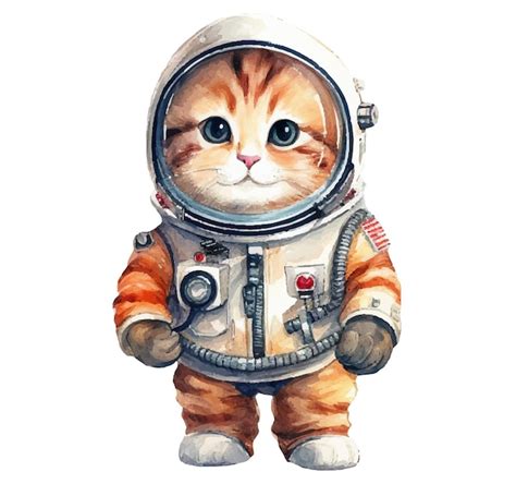 Ilustración acuarela de un gato astronauta Vector Premium