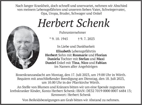 Traueranzeigen Von Herbert Schenk Trauer Merkur De