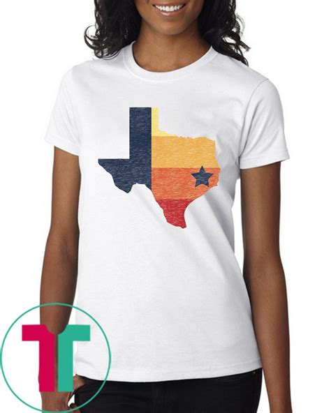 Retro Houston Baseball Colors Vintage Texas Map T-Shirts