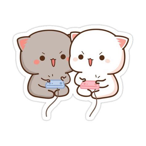 Peach And Goma Mochi Cat Gaming Sticker By Misoshop In 2021 Cute