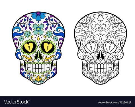 Sugar skull coloring page Royalty Free Vector Image