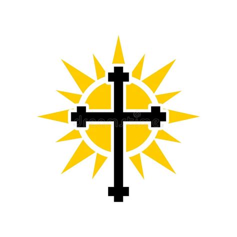 Cruz Cristiana Con Icono De Rayos Solares Aislado En Fondo Blanco