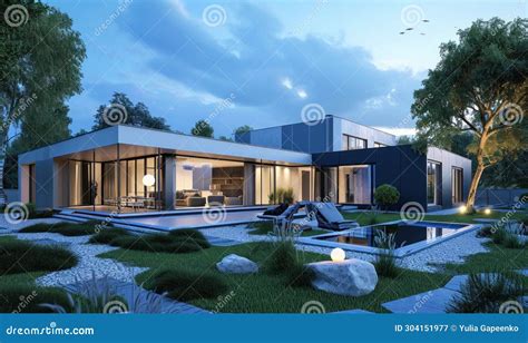 Modern House with an Open Floor Plan Stock Image - Image of generated ...